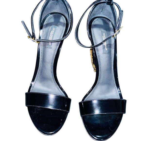 Dolce & Gabbana Keira DG Sculpted High Heel Leather Sandals Black NIB MSRP $1345 - Picture 3 of 15